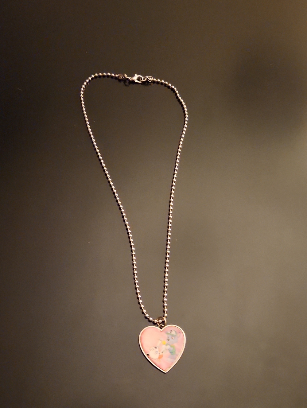 Kids Pink Heart Pendant Necklace with Floral Paw Patrol Motif